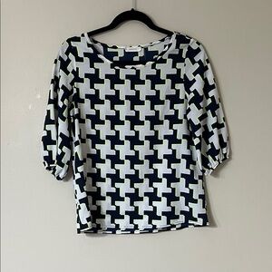 Navy and White Geometric Women's Blouse